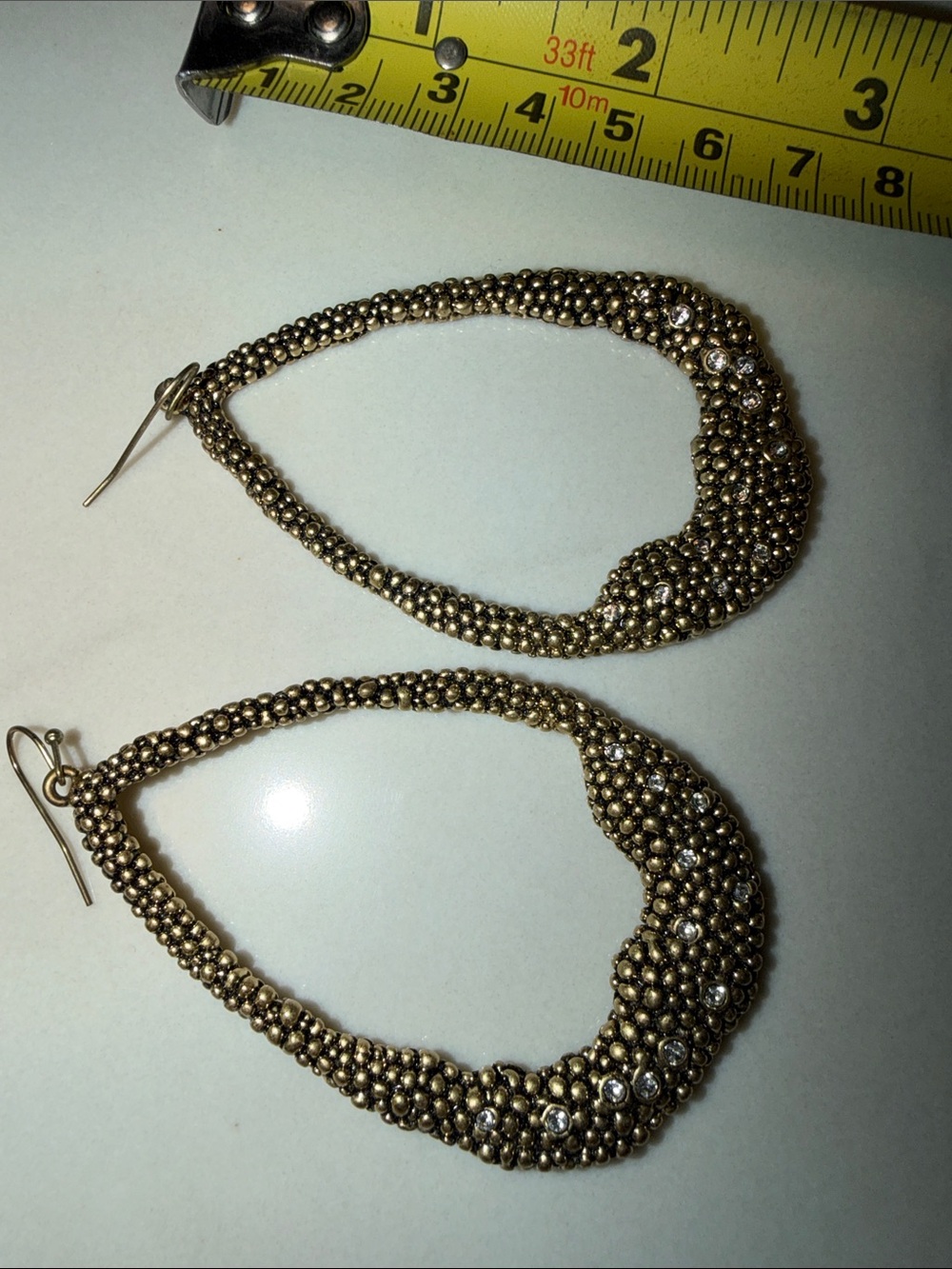 Neiman Marcus Gold-Tone Beaded Teardrop Earrings with Clear Stones